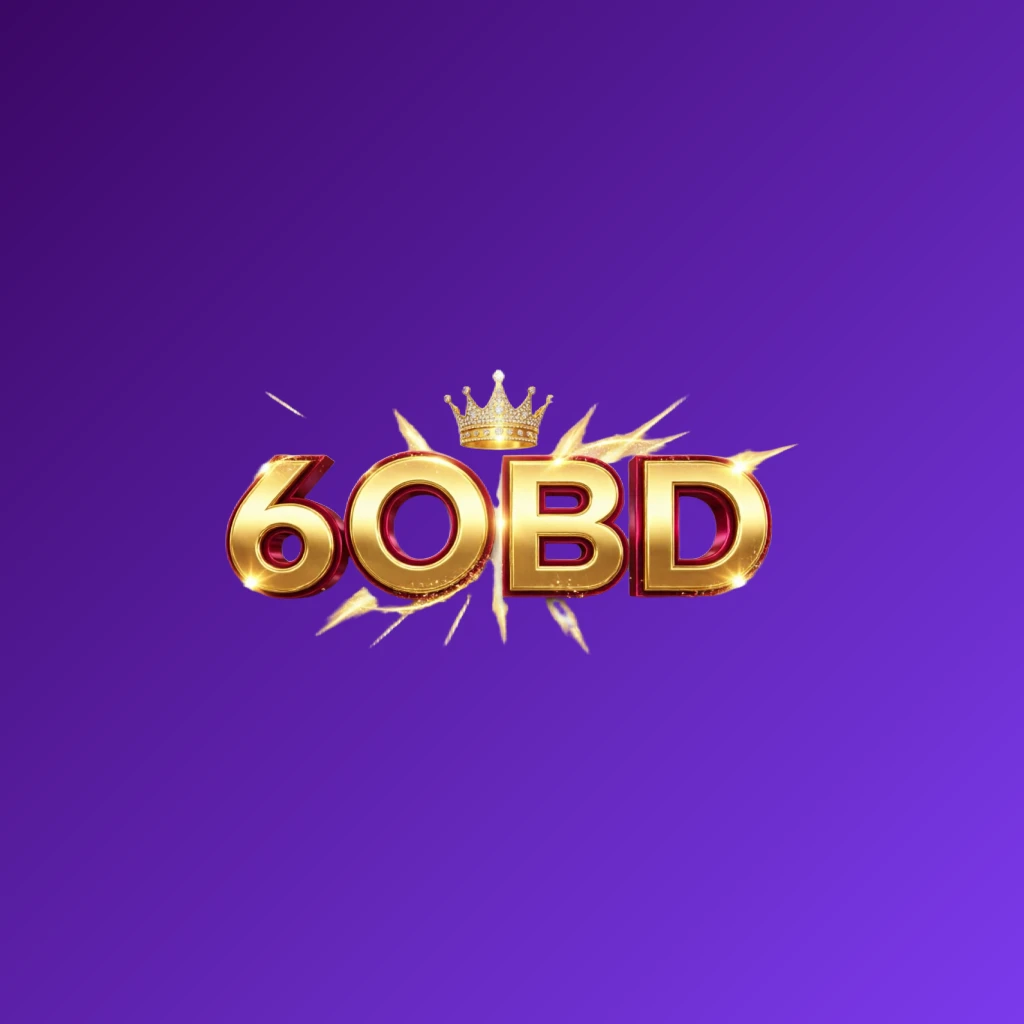 Dynamic casino-style logo for 6OBD featuring massive bold lettering in bright gold and crimson colors with a glowing crown and sparkling light effects on a transparent background, designed as a wide horizontal rectangular wordmark for a website header